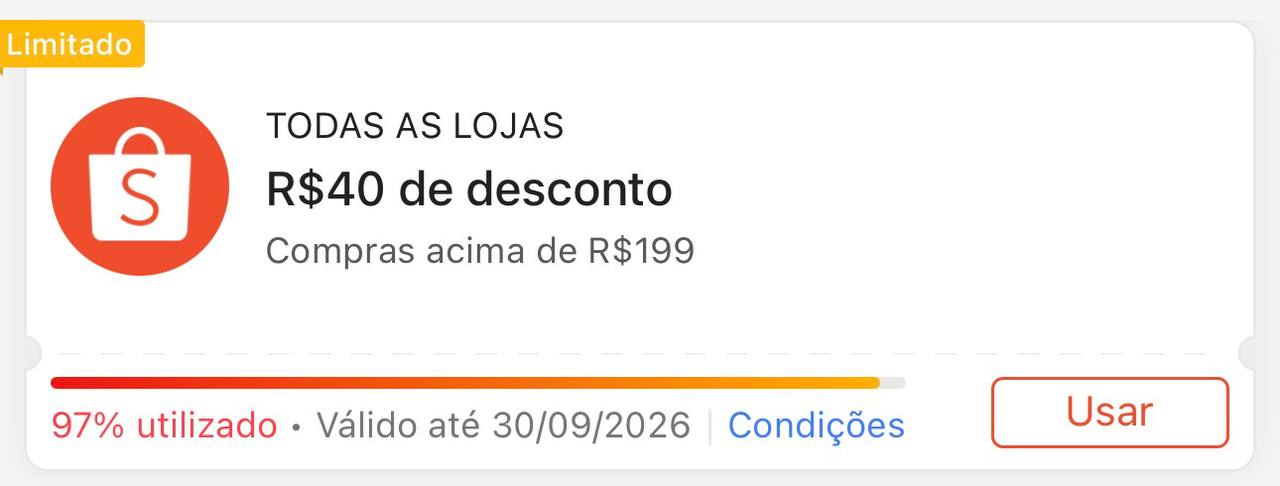 Total de 21 Cupons Shopee Ativos no site