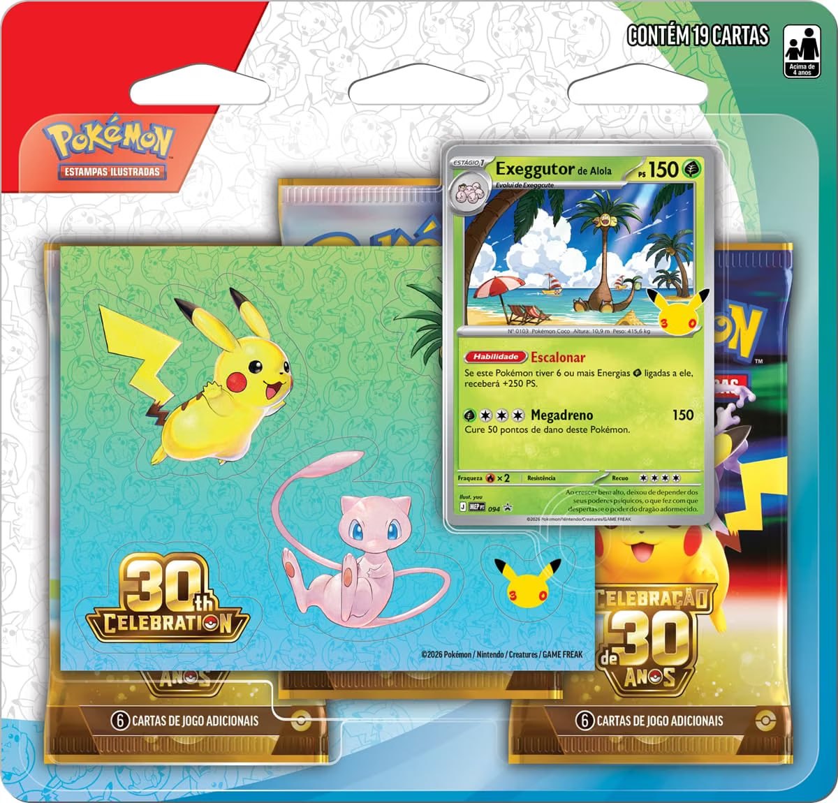 Pokémon TCG, Celebração de 30 anos – Blister Triplo com Adesivo Pokémon Exeggutor
