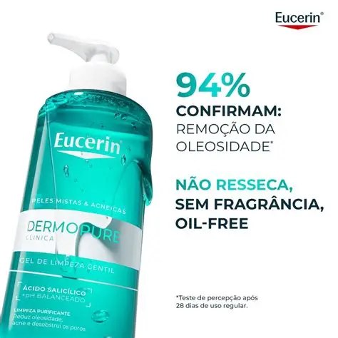 EUCERIN Gel de Limpeza Facial Antiacne DermoPure Gentil 200ml, Pele Mista e Oleosa, Suave, Demaquilante