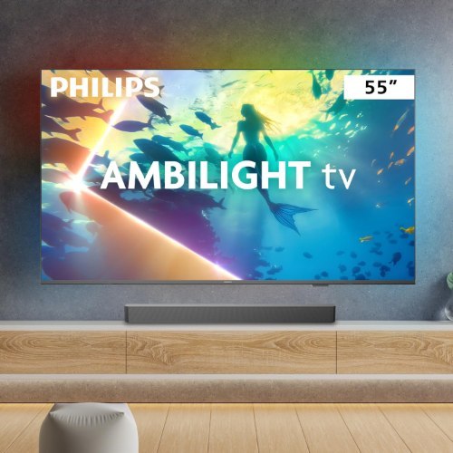 Philips Smart TV Ambilight 55" 4K, 55PUG8100/78 + Soundbar TAB4000, Aparelho de Áudio para TV, Bluetooth, HDMI ARC e USB