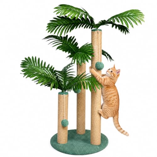 Arranhador Gato 2 Modelos Folha, 3 Postes Sisal Base 40cm Anti-Tombamento 3 postes sisal resistentes, dois modelos de folha, base 40cm anti…