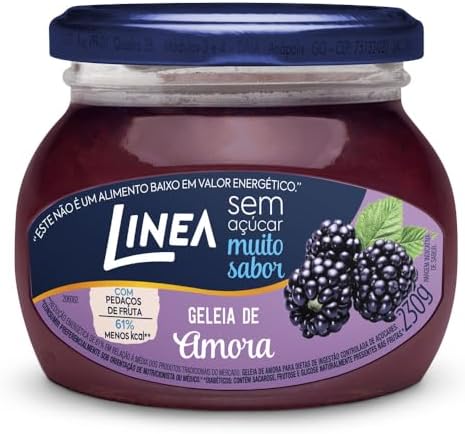 Linea Geleia de Amora 230g Sem Adição de Açúcar, Com Pedaços de Fruta