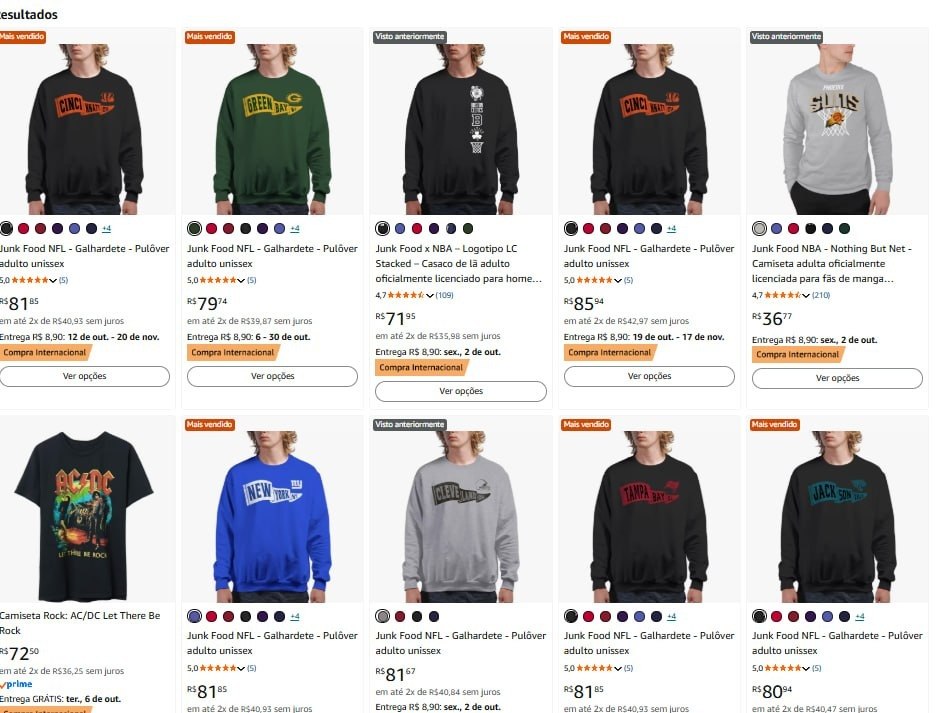 Roupas Junk Food e NFL Oficial A Partir de 76