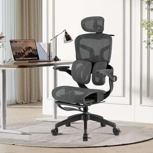 Cadeira de Escritório Ergonômica Testada conforme Nr-17, Duplo Apoio Lombar, Assento Deslizante com Ajuste de Profundidade 5cm, Apoio para…